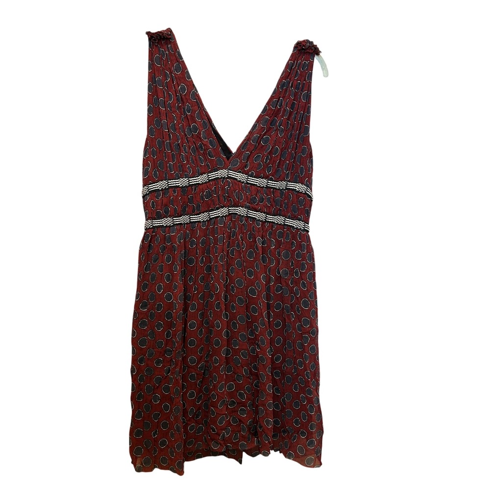 Isabel Marant Etoile Silk Dress Size 8 Red Polka Dot Ruffle V-Neck Mini